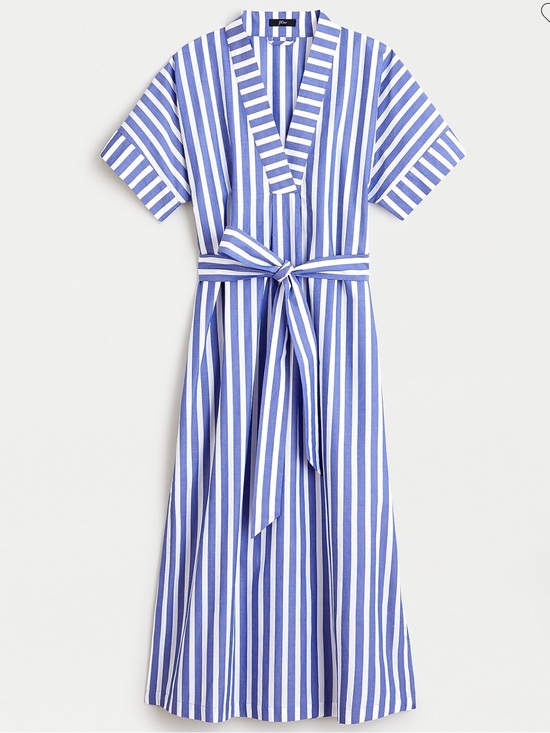 J. Crew Dresses & Skirts - J.Crew Blue White Stripe Cotton Poplin Maxi Dress Belted Coastal Preppy Nautical